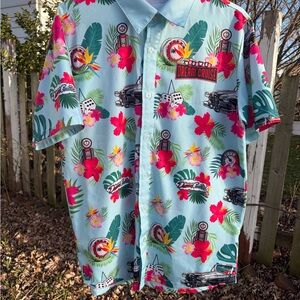 Hawaiian Shirt - Light Blue with Pink Floral Print